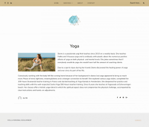 Webtekst met alle informatie over de yogalessen van Stella Personal Development.